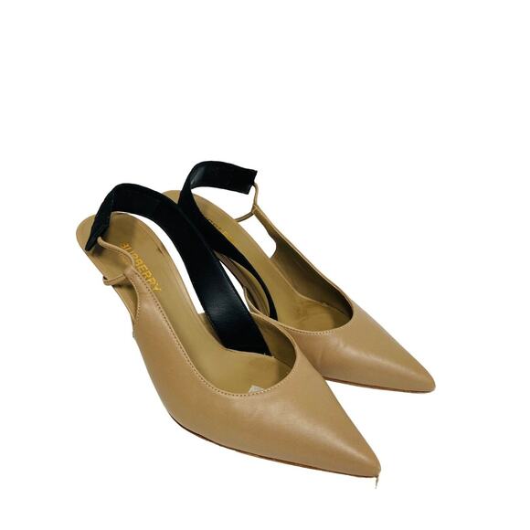 BURBERRY Beige Leather Maria Logo Pointed Toe Slingback Heels Pumps Size 36 US 6 - Picture 2 of 8
